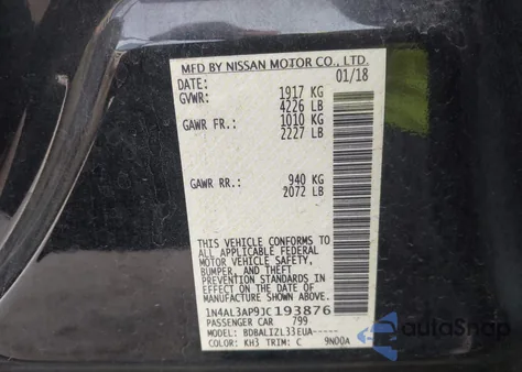 2018 Nissan Altima 2.5 Sv z USA, uszkodzony, nr VIN 1N4AL3AP9JC193876